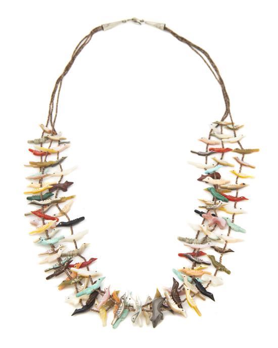 A Zuni Three Strand Fetish Necklace