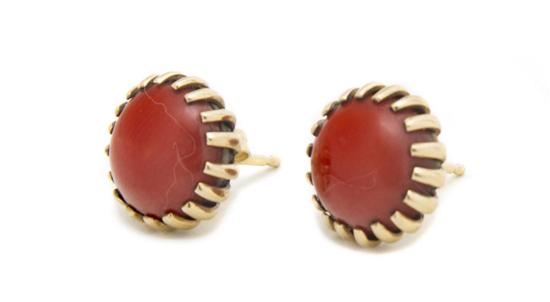 A Pair of Lady s 14K Gold and Coral 153c7b