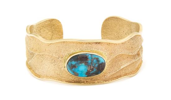 A Navajo 14K Gold Tufa Cast Bracelet 153c85