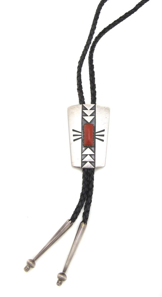 A Tewa Sterling Silver Bolo Tie with