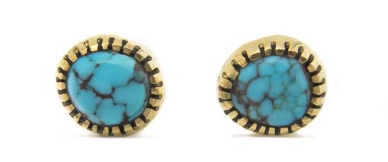 A Hopi 14K Gold and Turquoise Earrings 153c9d