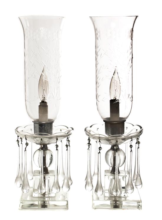 A Pair of Cut Glass Hurricane Lamps 153cf8