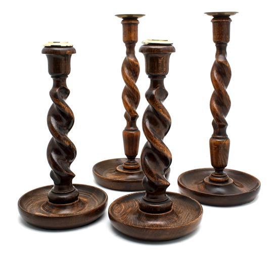 Two Pairs of English Oak Candlesticks 153d09