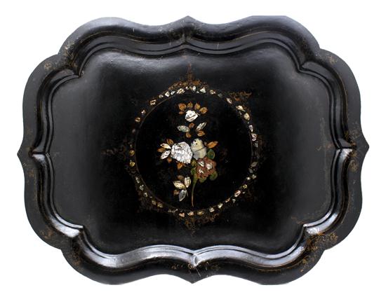 A Painted Tole Tray with mother-of-pearl