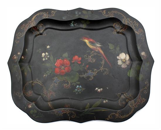 A Painted Tole Tray the shaped form