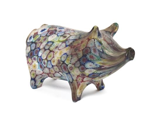 A Millefiori Glass Pig depicted standing.