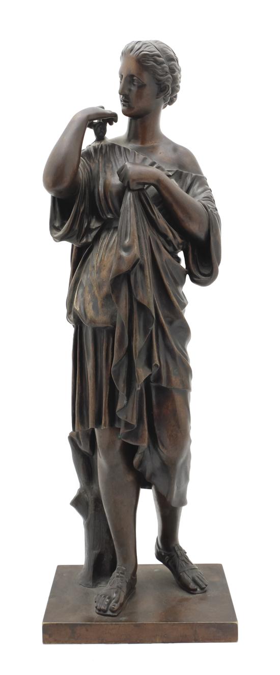 A Patinated Bronze Figure of Diana set