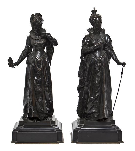 A Pair of Patinated Bronze Figures 19th