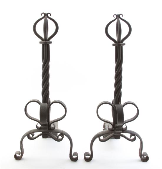 * A Pair of Wrought Iron Andirons of