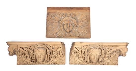  Three Carved Wood Architectural 153eda