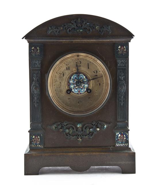 * A Bronze and Champleve Mantel Clock