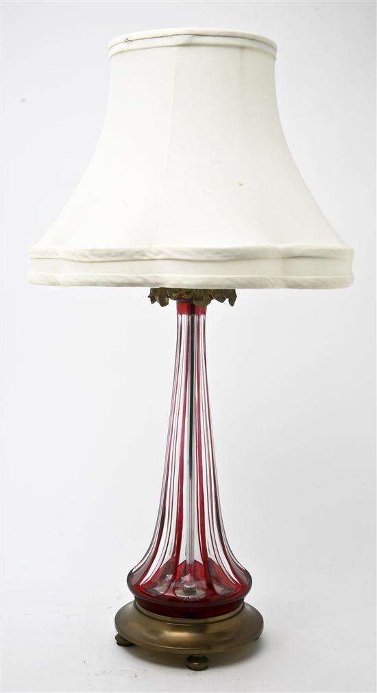 A French Glass and Brass Table Lamp