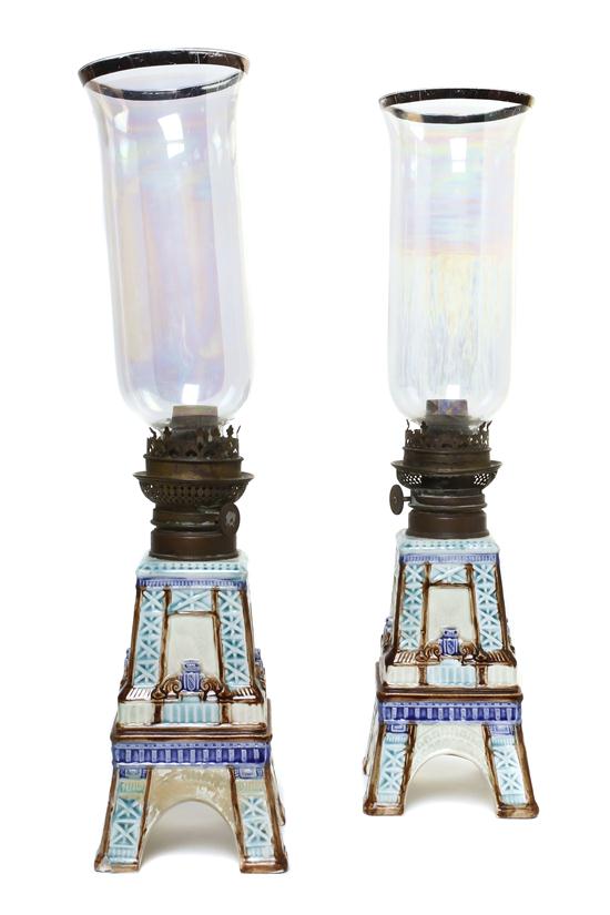 A Pair of Majolica Oil Lamps each 153ee8