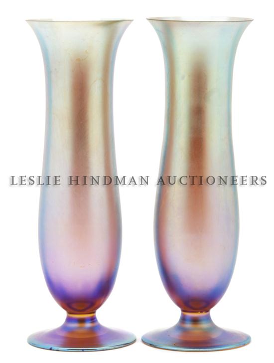 Two Iridescent Glass Vases each of baluster