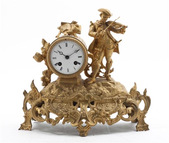 A Louis XV Style Gilt Metal Mantel Clock