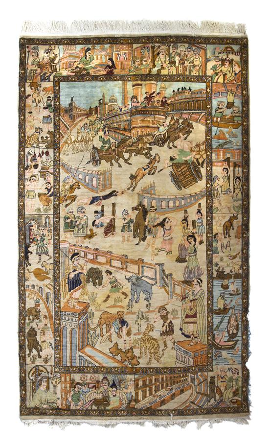 A Persian Wool Pictorial Carpet decorated