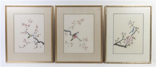 A group of three silk embroideries of