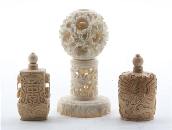Two Carved Ivory Snuff Bottles