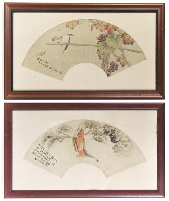 A Pair of Chinese Framed Fan Paintings 154059