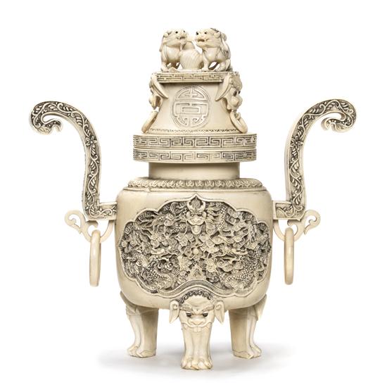 A Chinese Carved Ivory Censer the