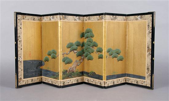 A Japanese Painted Six Panel Table