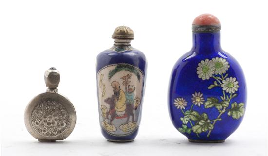 * Three Snuff Bottles one enameled