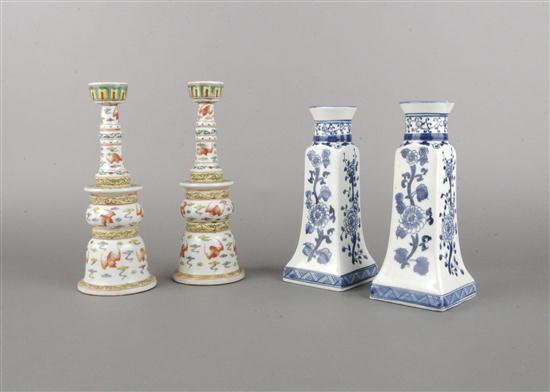 Two Pairs of Porcelain Candle Stands