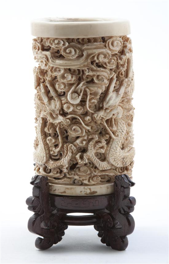 A Chinese Carved Ivory Brushpot 15408a