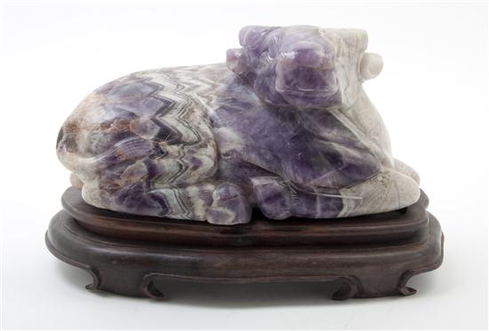 A Carved Amethyst Quartz Ox depicted
