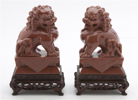 A Pair of Carved Gold Stone Fu 15410d