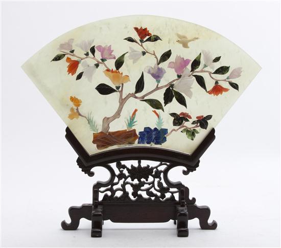 A Chinese Hardstone Fan Form Table 15410e