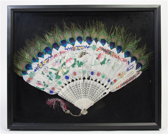 A Framed Chinese Export Bone Fan