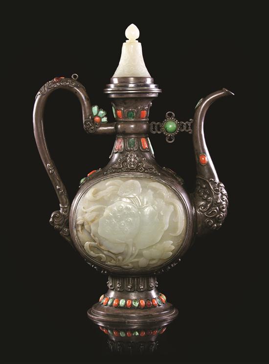 A Chinese White Jade Embellished Silver