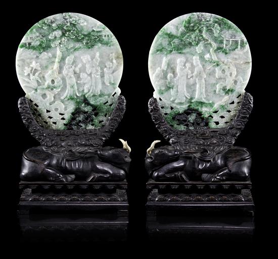  A Pair of Jadeite Table Screens 15420a