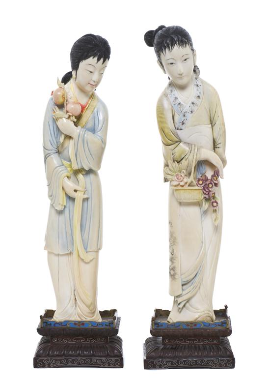 Two Chinese Carved Ivory Polychrome