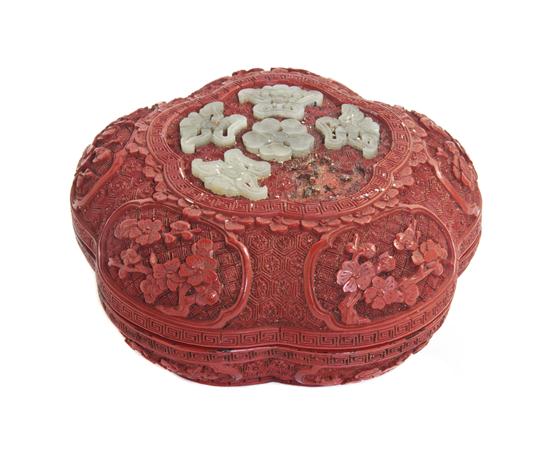  A Chinese Five Lobed Carved Cinnabar 154237