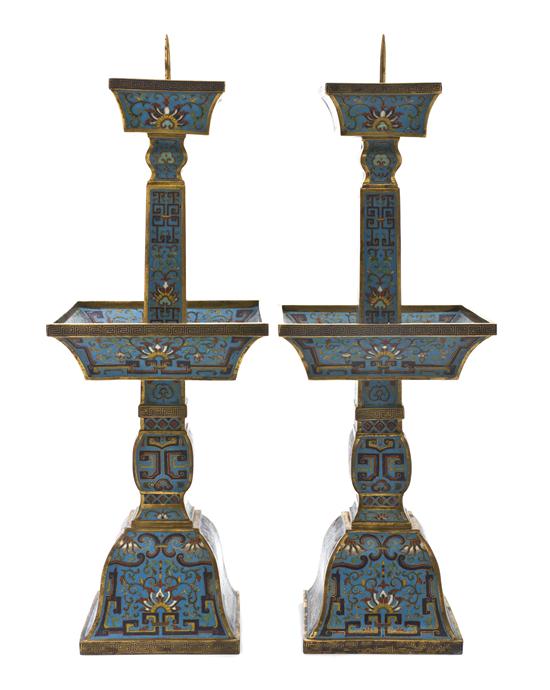 A Pair of Chinese Cloisonne Pricket