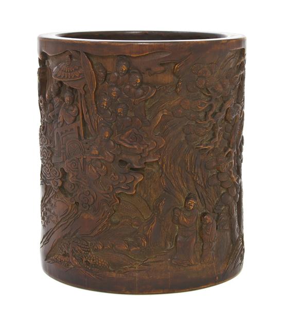 A Hardwood Brush Pot relief carved 154254