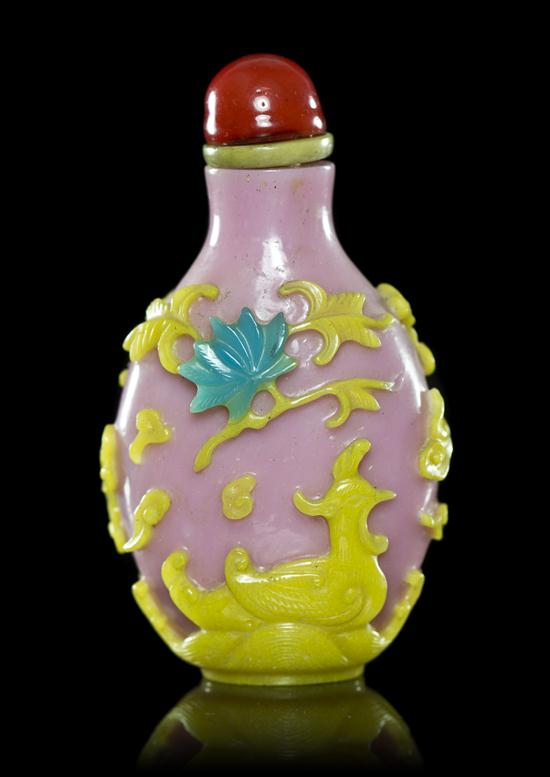  A Four Color Overlay Glass Snuff 15427e