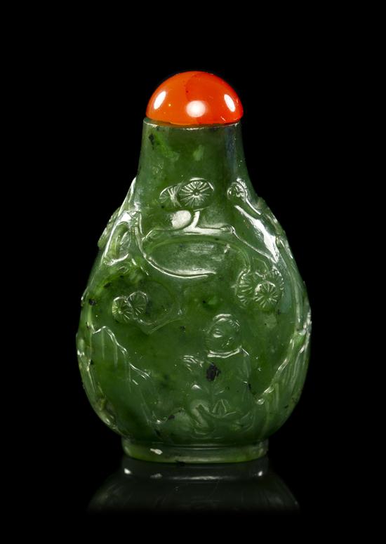 * A Spinach Green Jade Snuff Bottle