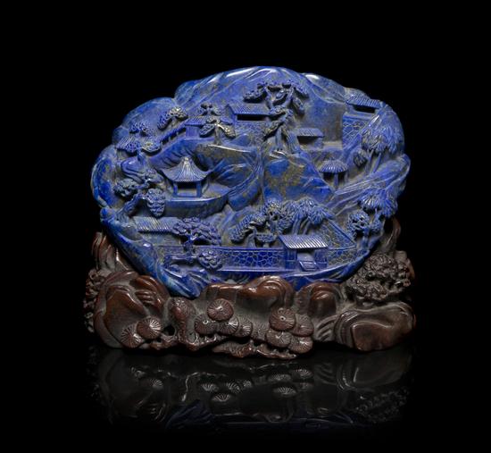 A Chinese Carved Lapis Lazuli Mountain