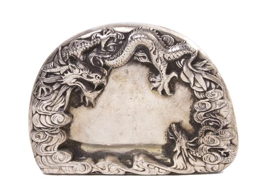 A Chinese Silver Ink Stone of domed