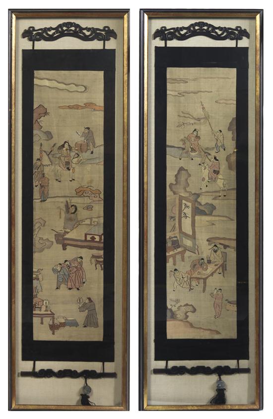 A Pair of Chinese Kesi Panels depicting