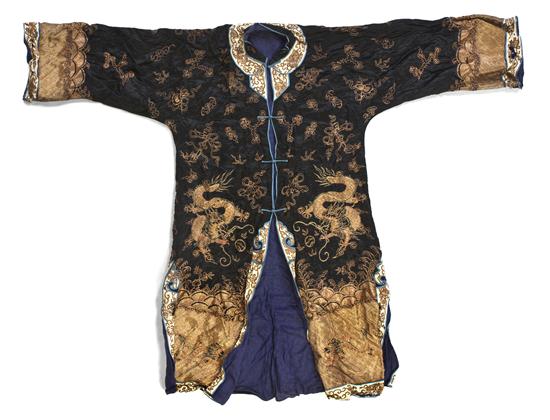 A Chinese Embroidered Silk Robe metallic
