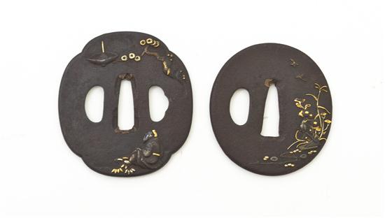 Two Japanese Bronze Tsuba one of circular