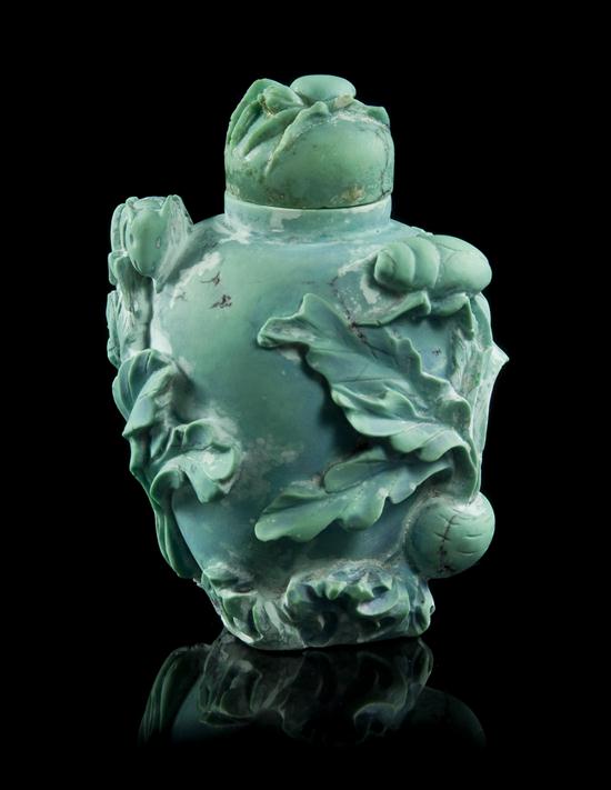 A Carved Turquoise Snuff Bottle