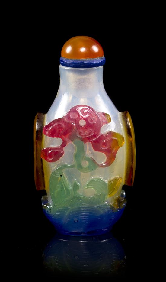 A Chinese Five-Color Overlay Glass Snuff