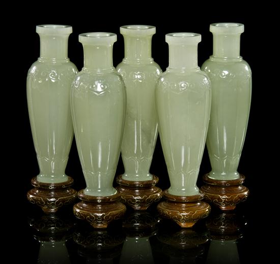 A Set of Five Jade Vases each of celadon
