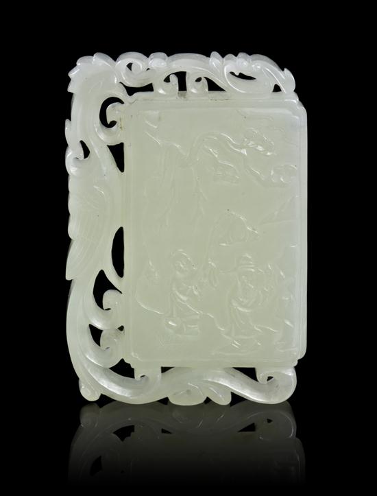 A Celadon Jade Carved Plaque of