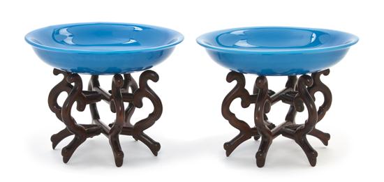 A Pair of Blue Peking Glass Plates 1543fd